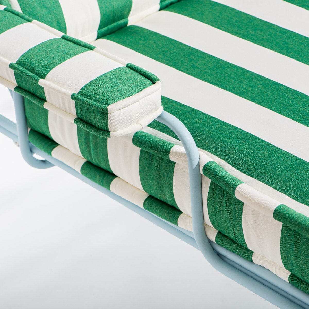 The Waterhouse Sun Lounger in Crew Canyon Green Stripe | Powder Blue Frame Bundle Business & Pleasure Co.