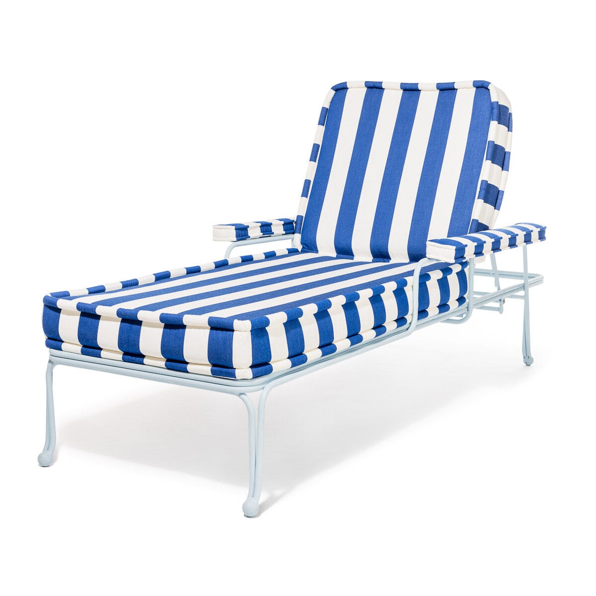 The Waterhouse Sun Lounger in Crew Mediterranean Blue Stripe | Powder Blue Frame Bundle Business & Pleasure Co.