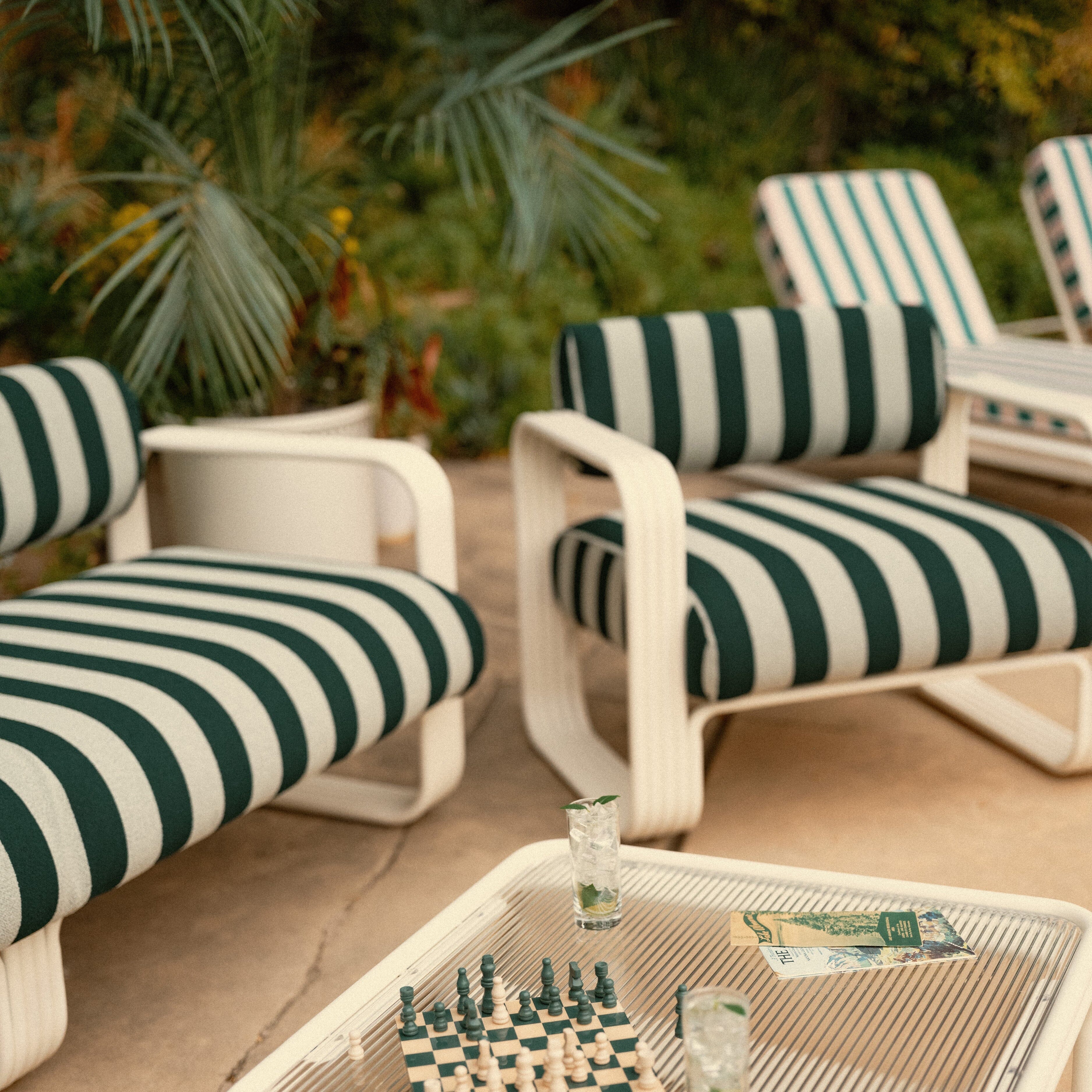 Contini Accent Chair in Terry Green Stripe | Antique White Frame Contini Accent Chair Kit Business & Pleasure Co.