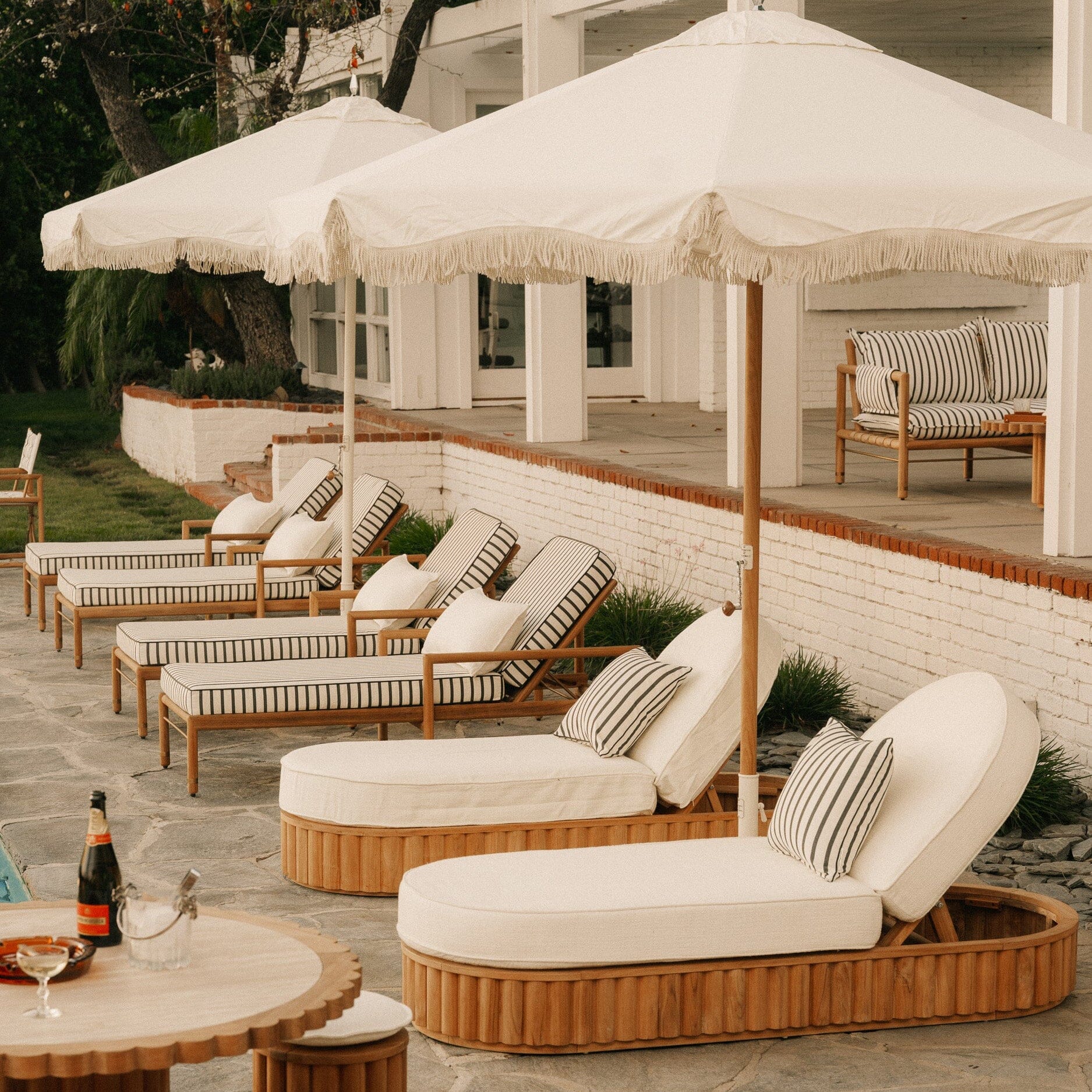 Daisy Sun Lounger Kit - Teakwood & Boucle Antique White Daisy Sun Lounger Kit Business & Pleasure Co.