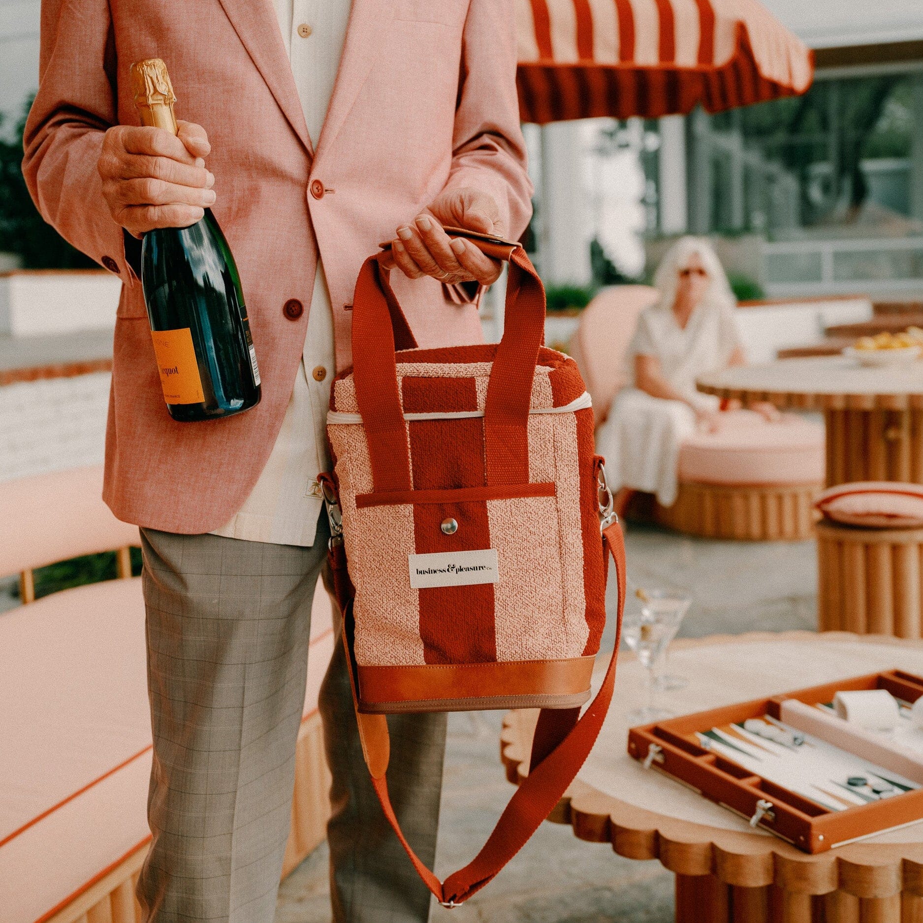 The Wine Cooler Tote Bag - Terry Terracotta Stripe Wine Cooler Tote Bag Business & Pleasure Co.