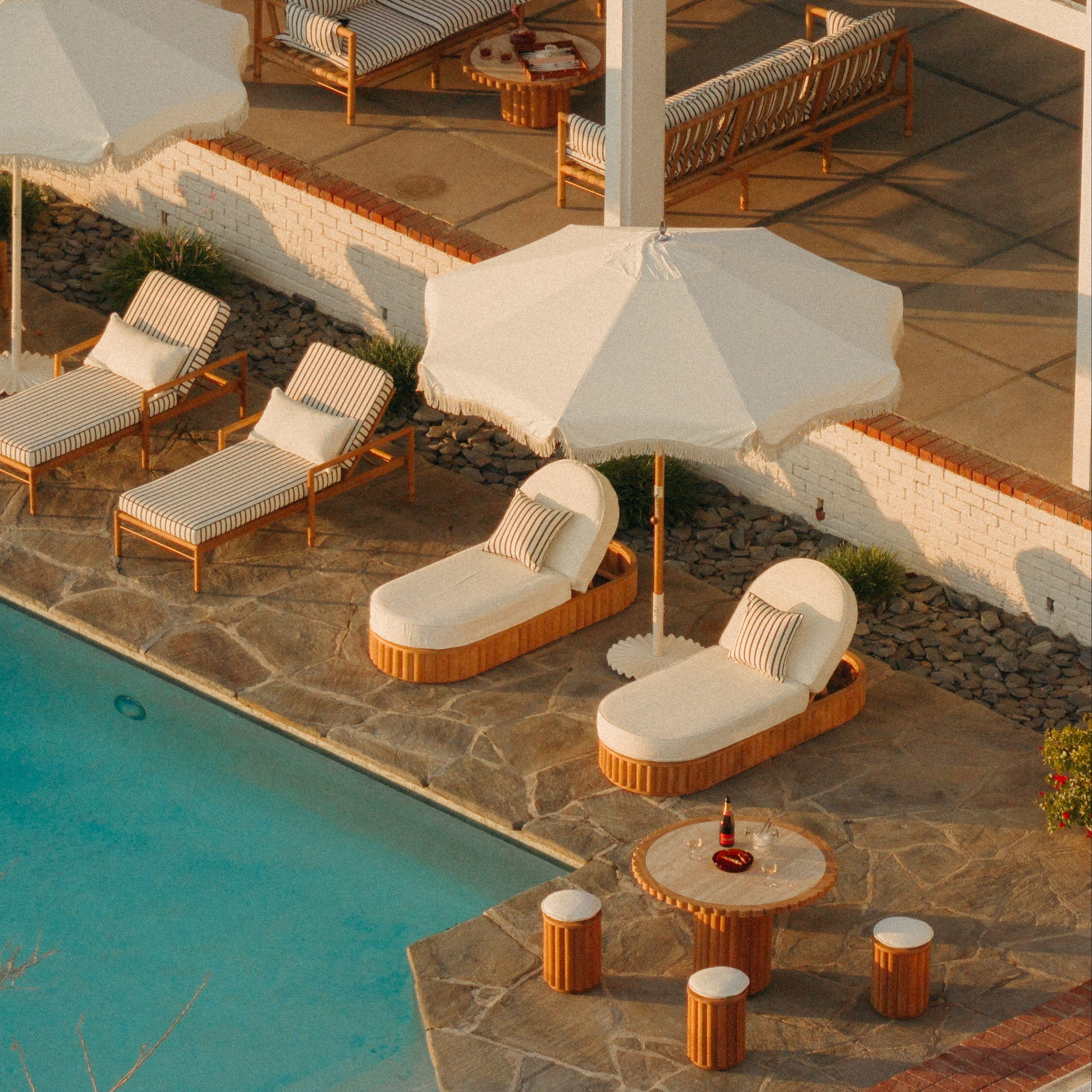 Daisy Sun Lounger Kit - Teakwood & Boucle Antique White Daisy Sun Lounger Kit Business & Pleasure Co.