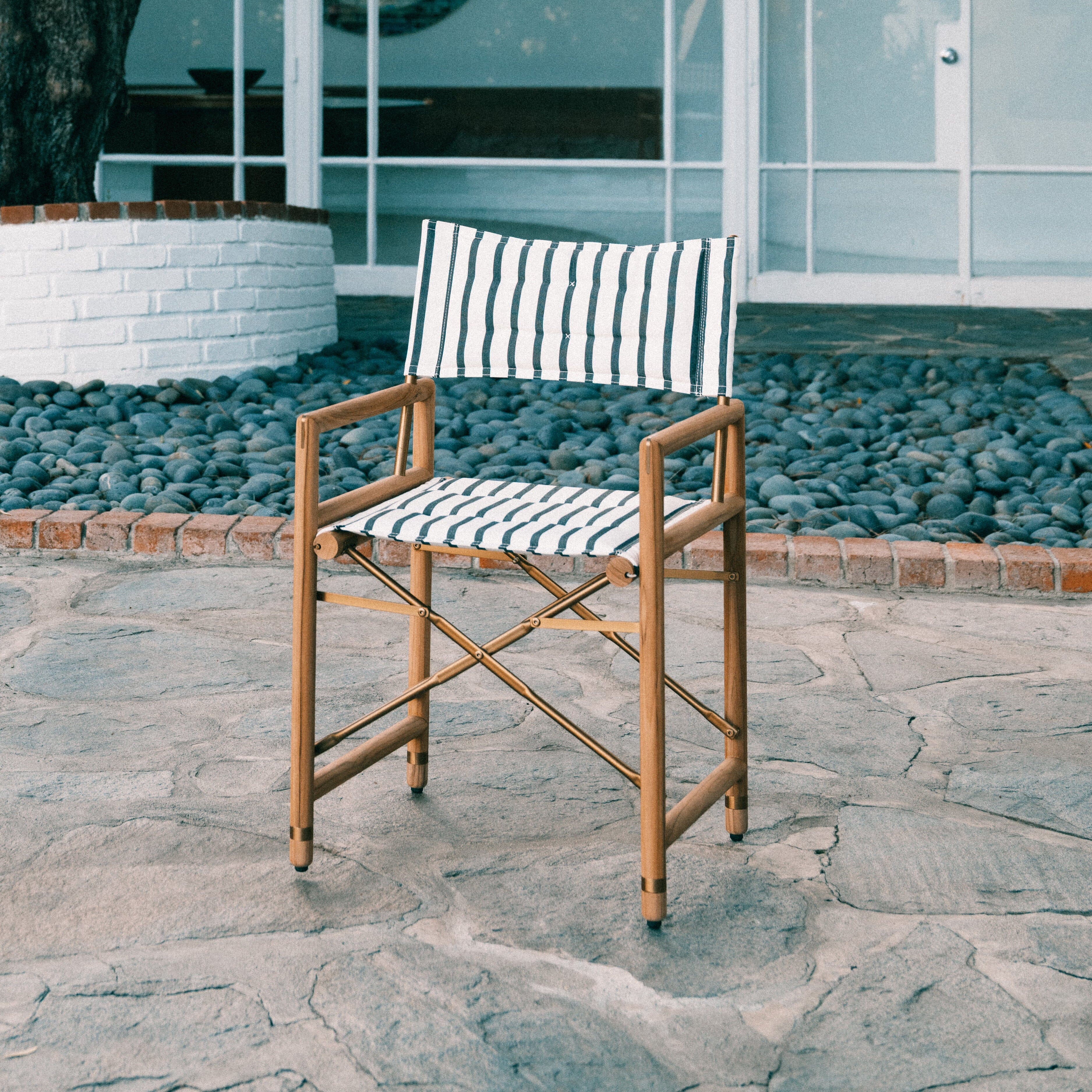 The WES Directors Chair Business & Pleasure Co. Monaco Black Stripe Teakwood