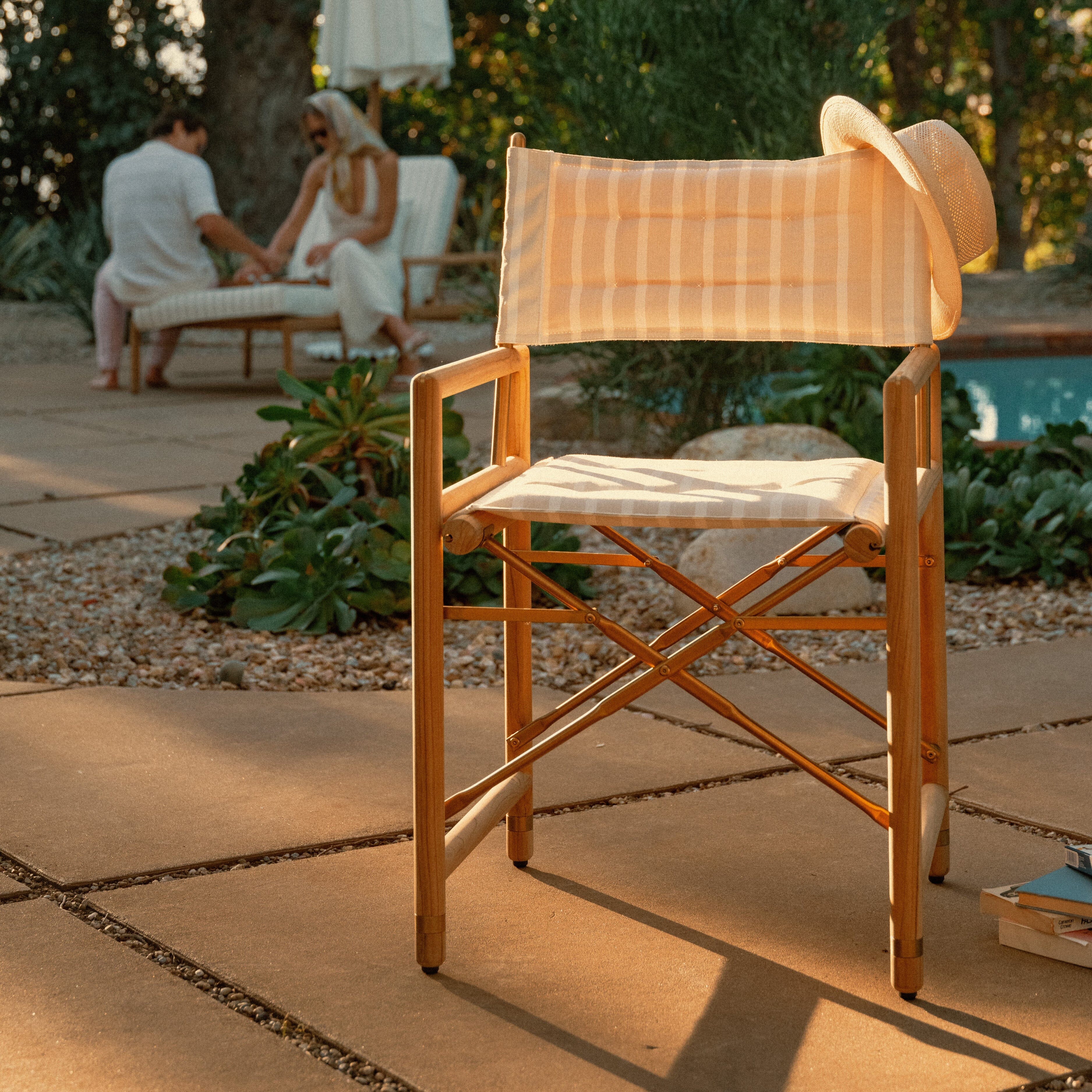 The WES Directors Chair Business & Pleasure Co. Monaco Natural Stripe Teakwood