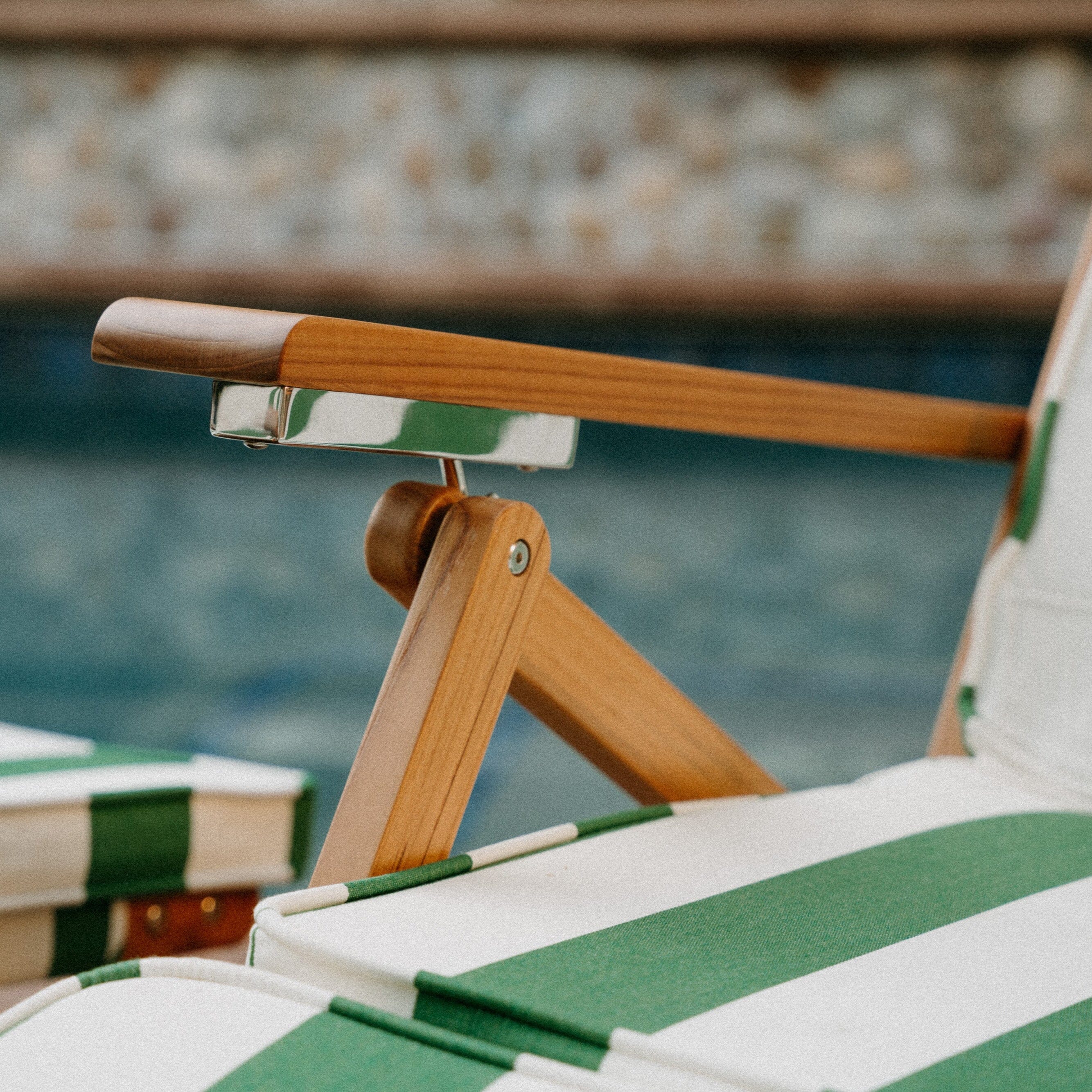 The Club Chair - Teak Natural - Crew Canyon Green Stripe Club Chair Business & Pleasure Co.