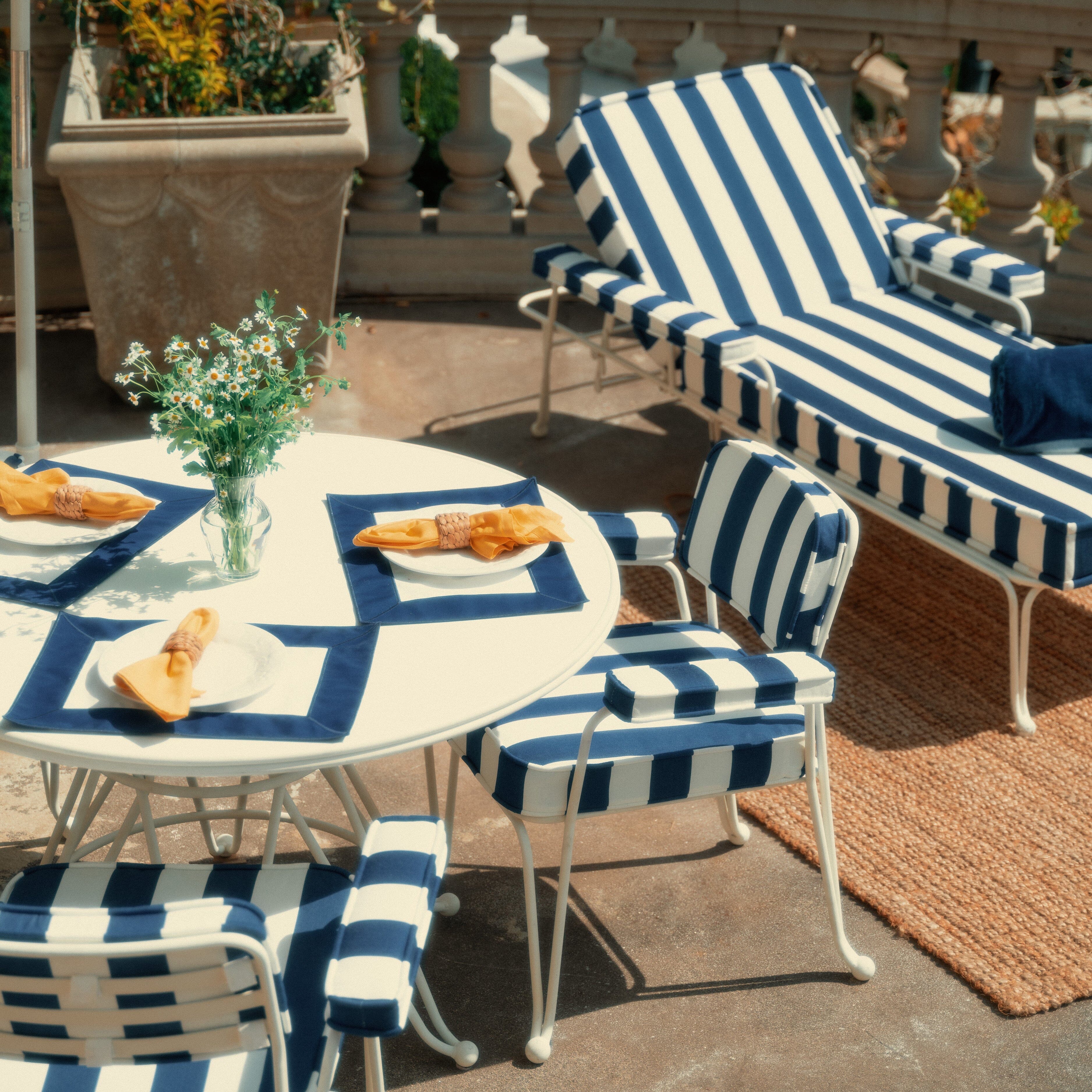 The Waterhouse Chair Cushion Set - Crew Mediterranean Blue Stripe Waterhouse Chair Cushion Business & Pleasure Co.