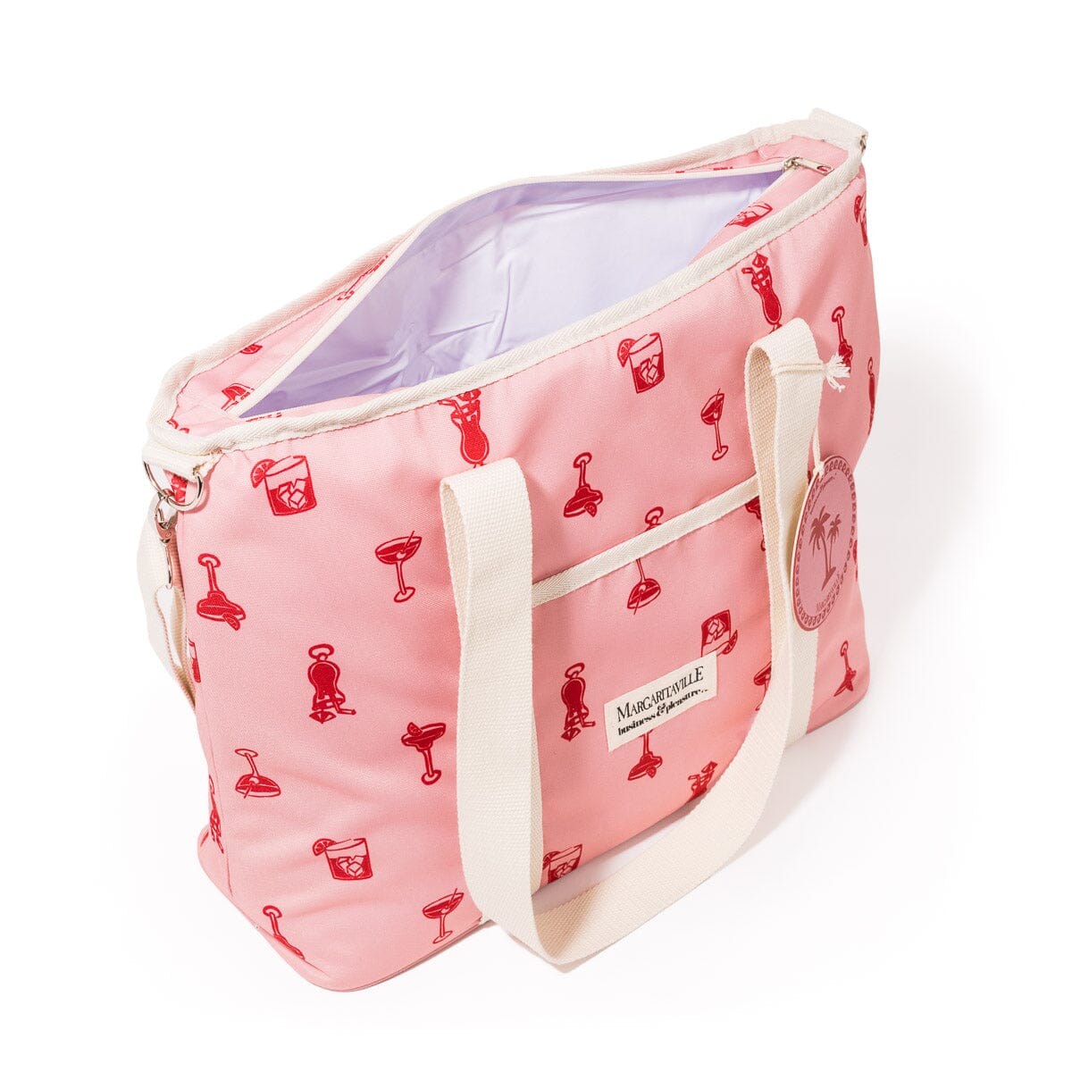 The Volcano Cooler Tote Bag - Strawberry Daiquiri Marg Volcano Cooler Tote Bag Business & Pleasure Co