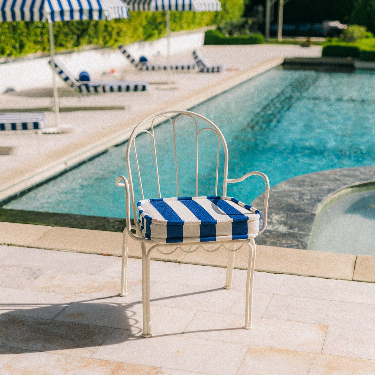 The Al Fresco Dining Chair Cushion - Crew Mediterranean Blue Stripe Al Fresco Chair Cushion Business & Pleasure Co.