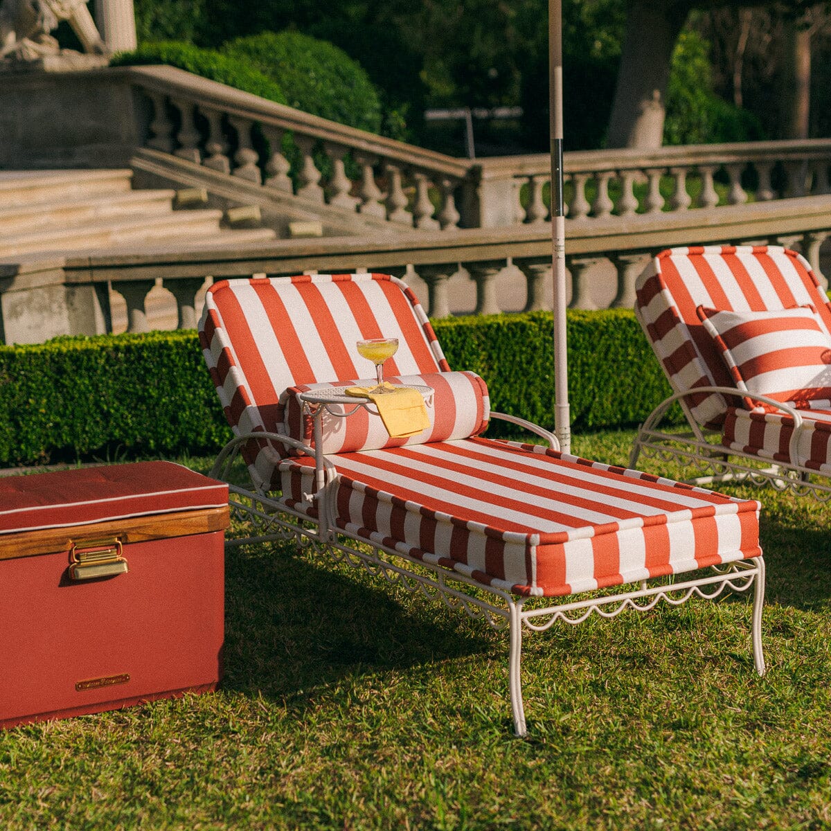 The Al Fresco Sun Lounger in Crew Le Sirenuse Stripe | Antique White Frame Bundle Business & Pleasure Co.