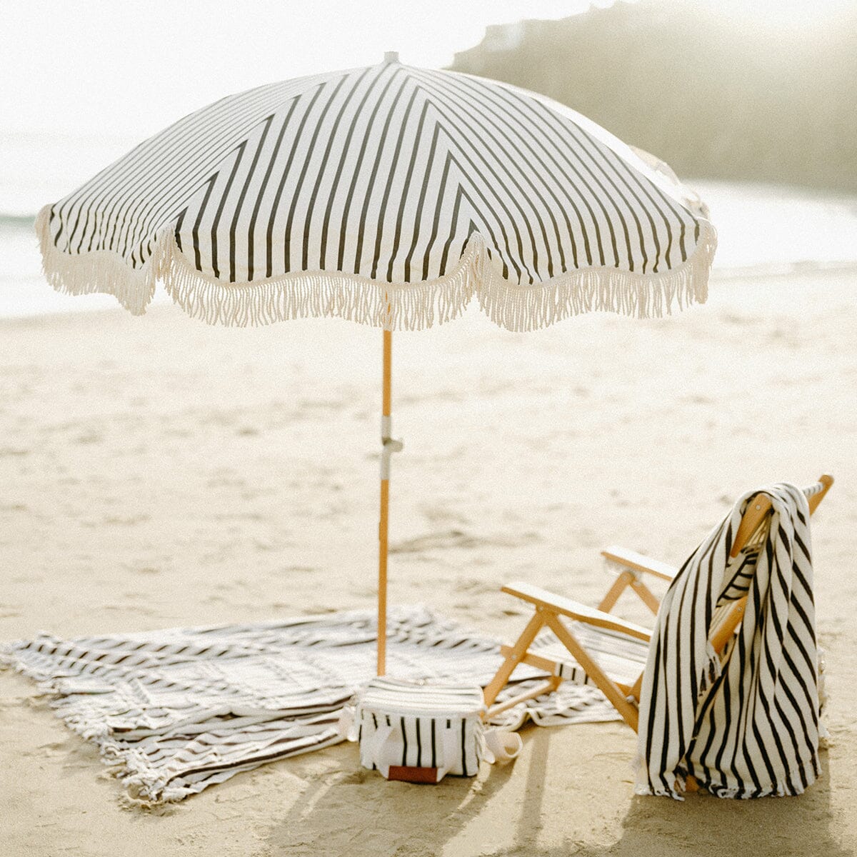 The Beach Blanket - Monaco Black Stripe Beach Blanket Business & Pleasure Co