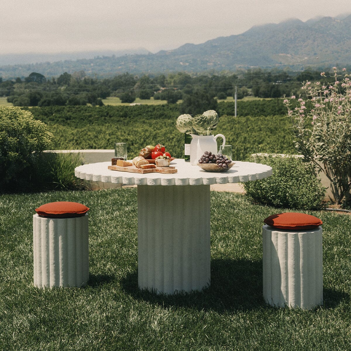 The Daisy Stool in Antique White | Terracotta Red Cushion Bundle Business & Pleasure Co.