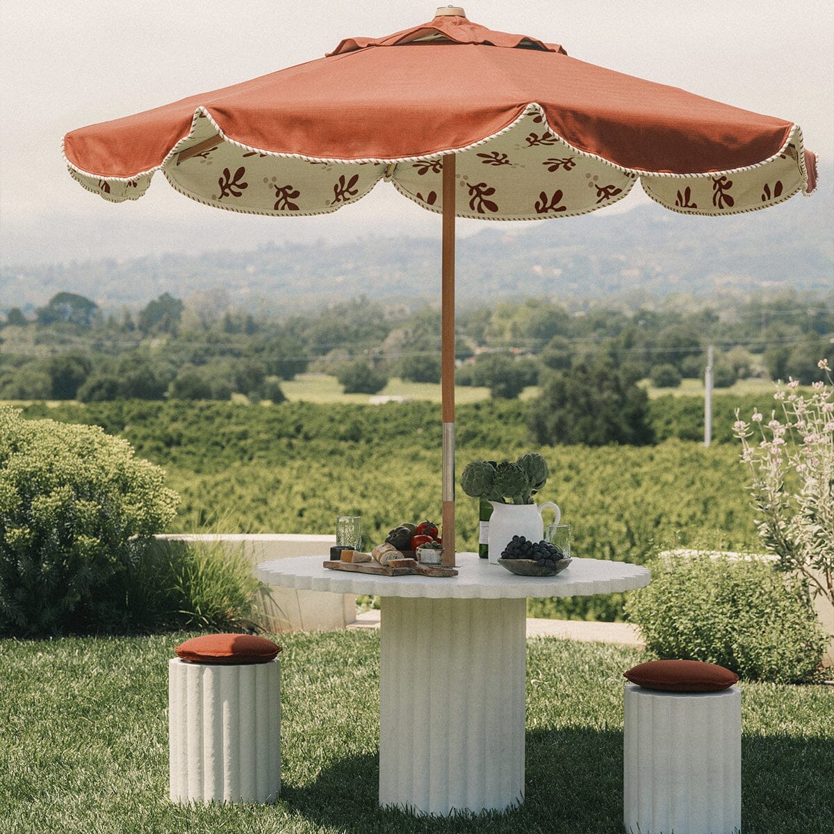 The Daisy Stool - Antique White with Terracotta Red Cushion Lifestyle | Business & Pleasure Co. | Home Furniture