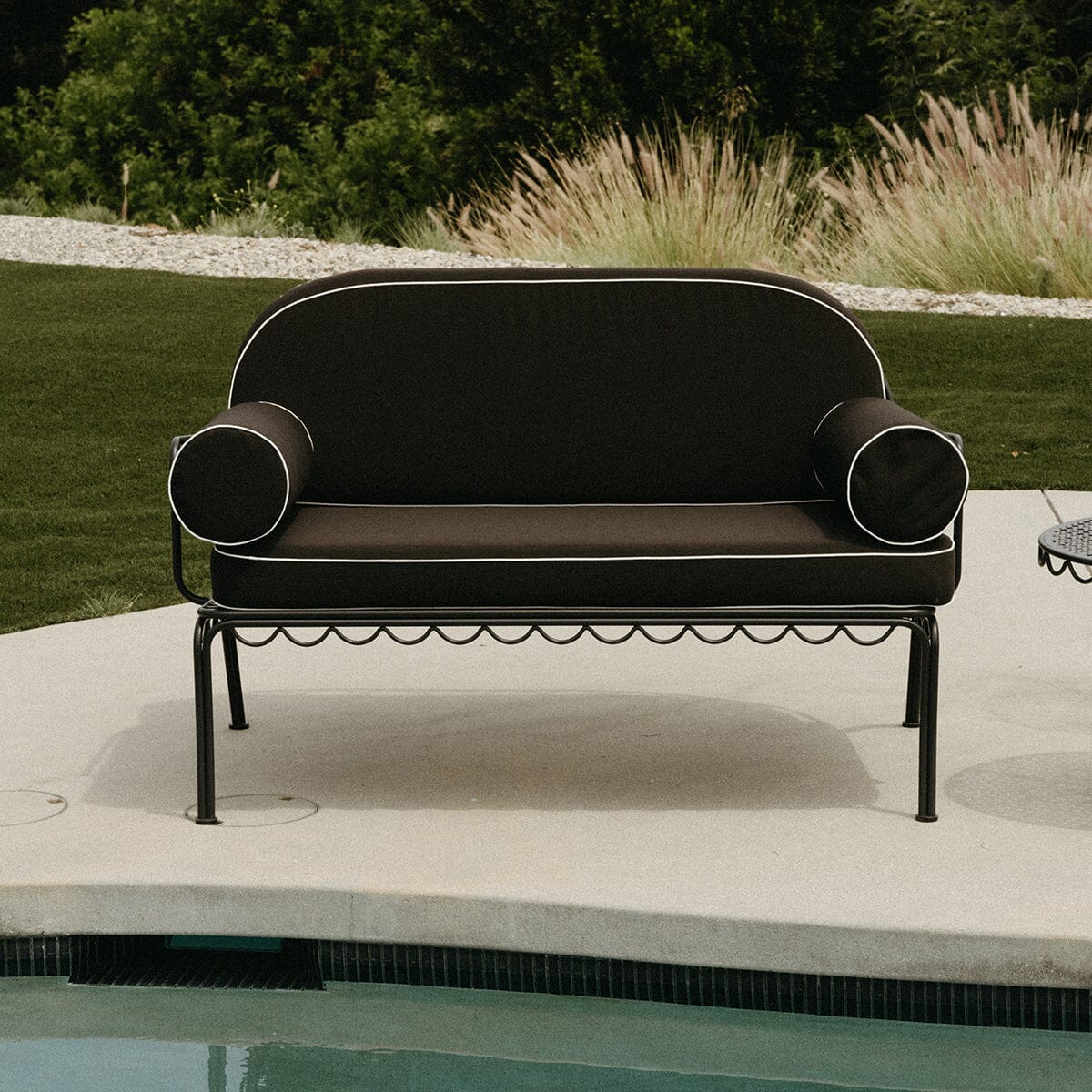 The Al Fresco Love Seat in Rivie Black | Vintage Black Frame Bundle Business & Pleasure Co.