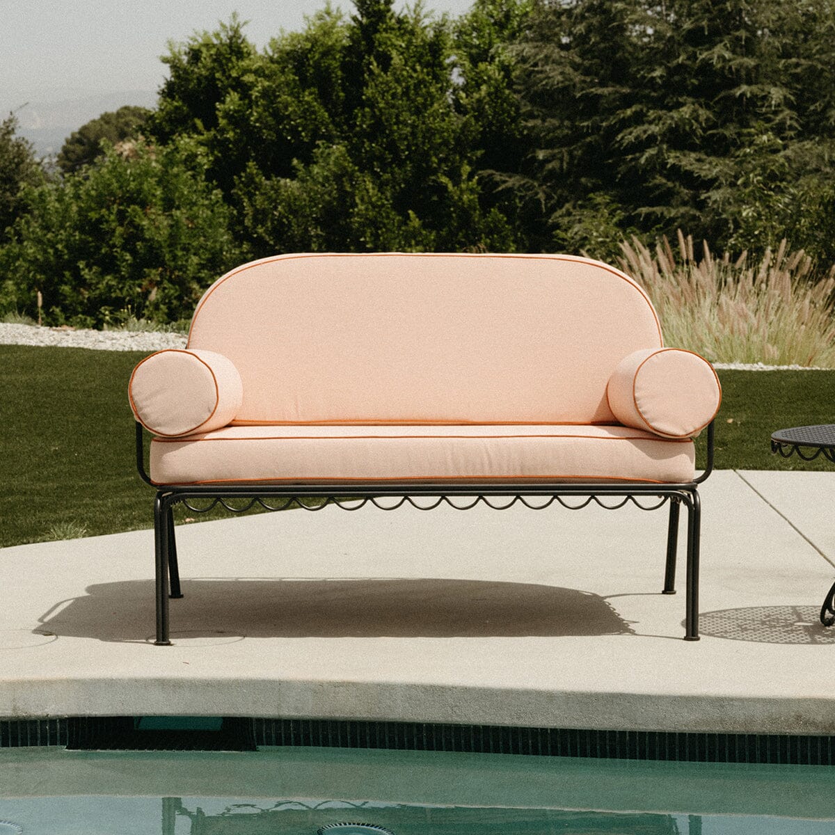The Al Fresco Love Seat in Rivie Pink | Vintage Black Frame Bundle Business & Pleasure Co.