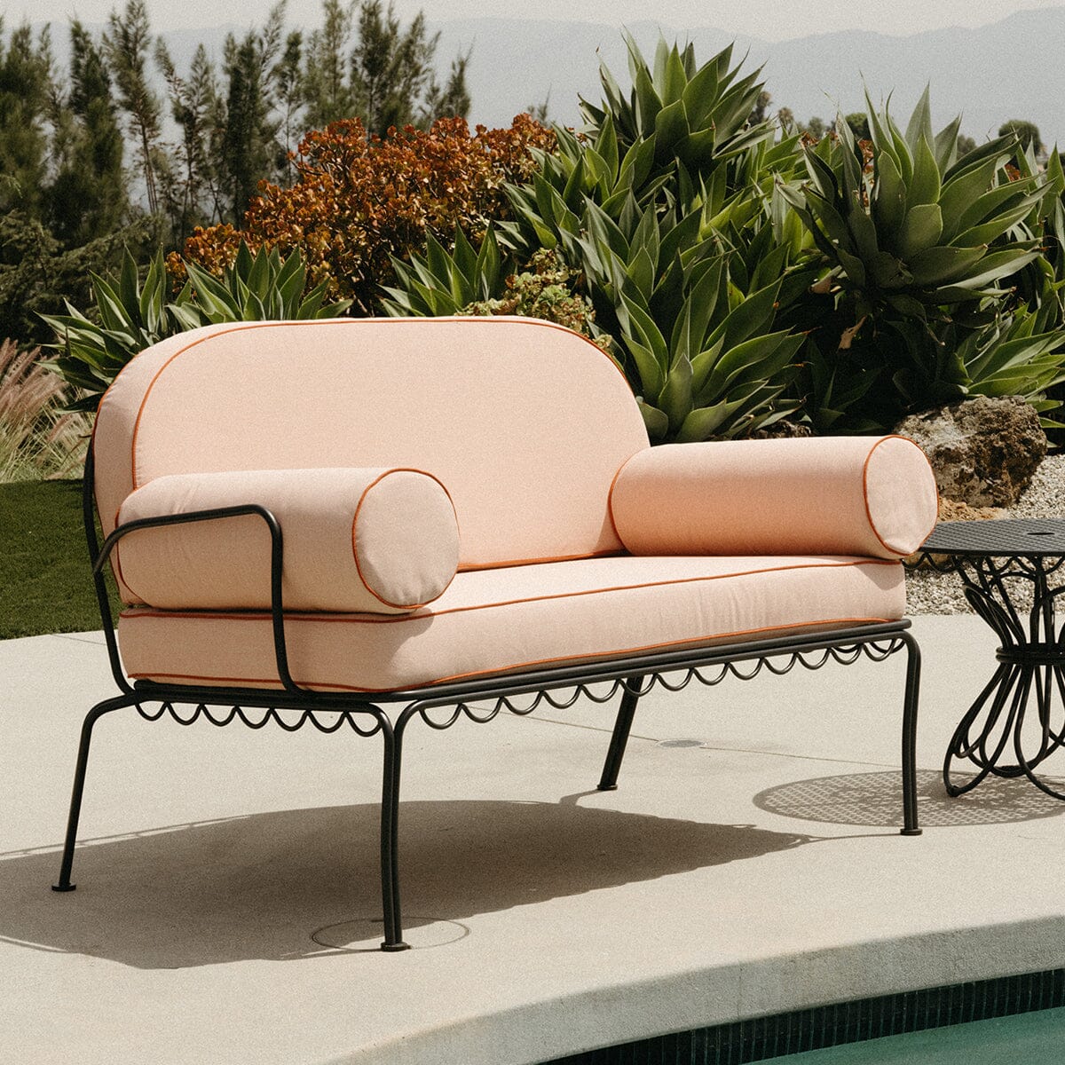 The Al Fresco Love Seat in Rivie Pink | Vintage Black Frame Bundle Business & Pleasure Co.