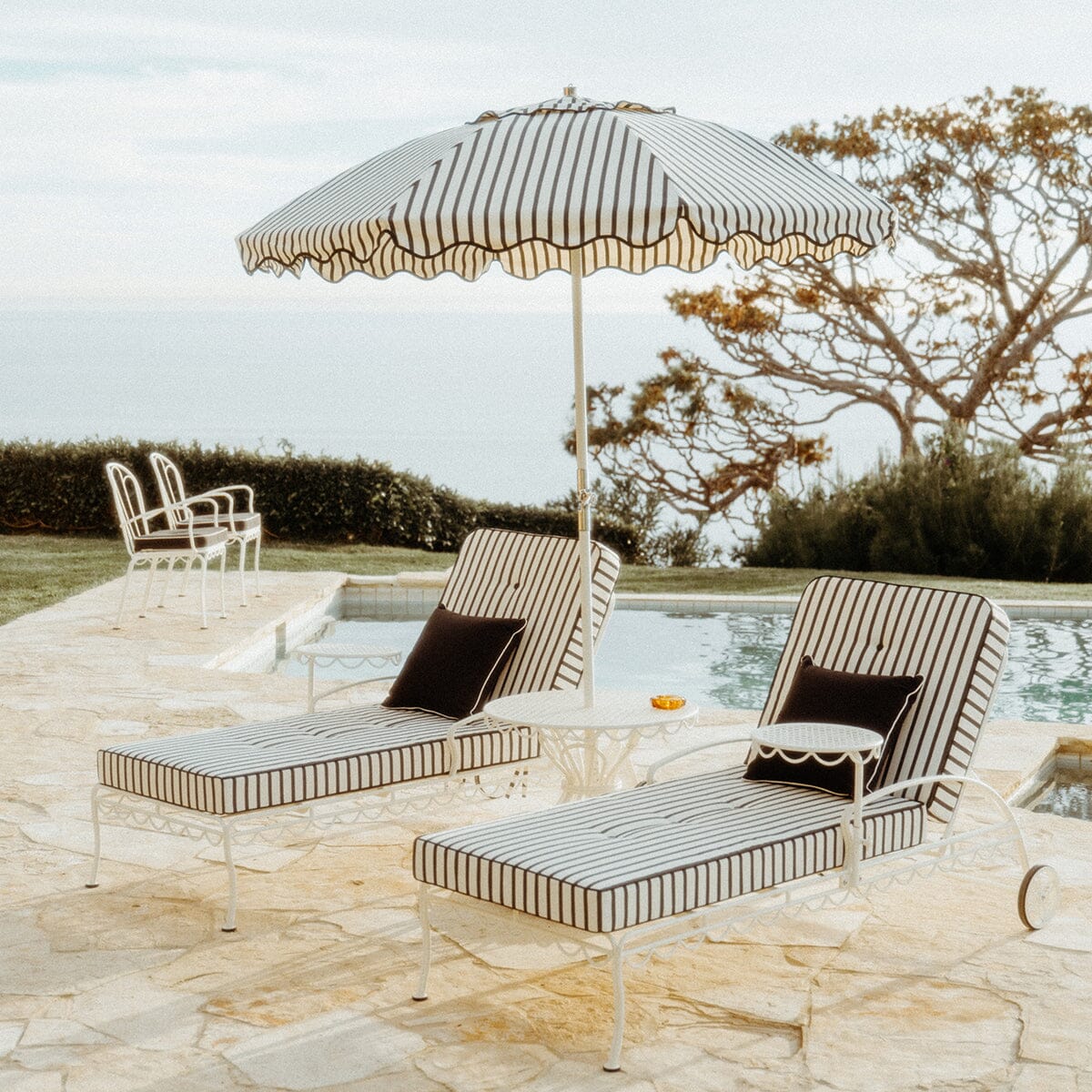 The Al Fresco Sun Lounger in Monaco Black Stripe | Antique White Frame Bundle Business & Pleasure Co.