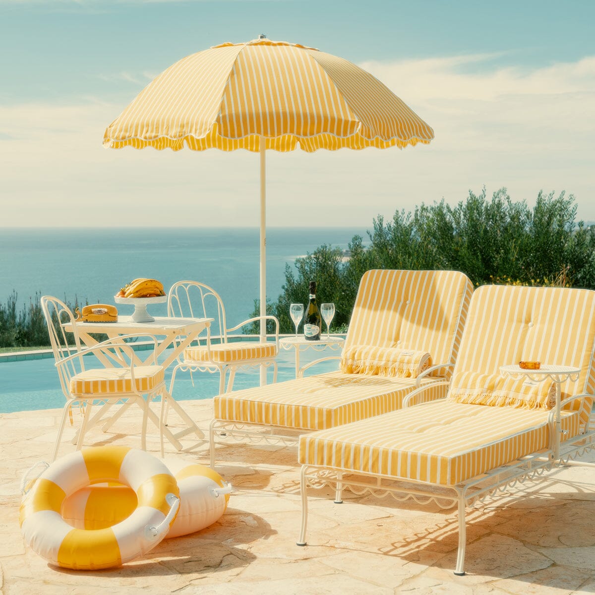 The Al Fresco Sun Lounger Cushion - Monaco Mimosa Stripe Al Fresco Sun Lounger Cushions Business & Pleasure Co