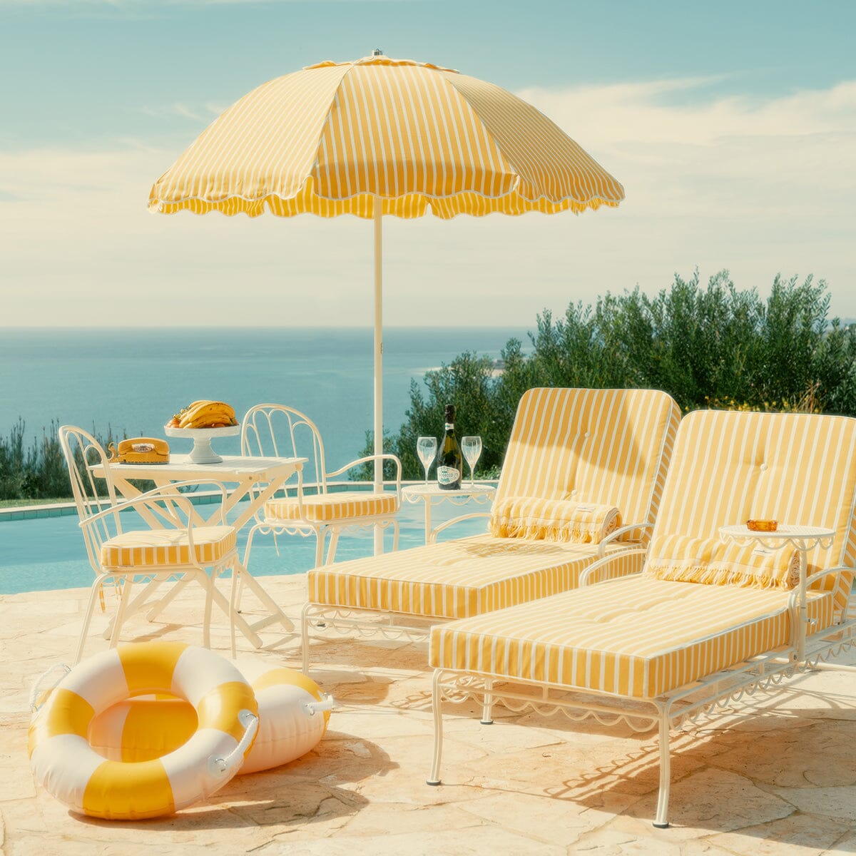 The Al Fresco Sun Lounger Cushion - Monaco Mimosa Stripe Al Fresco Sun Lounger Cushions Business & Pleasure Co 