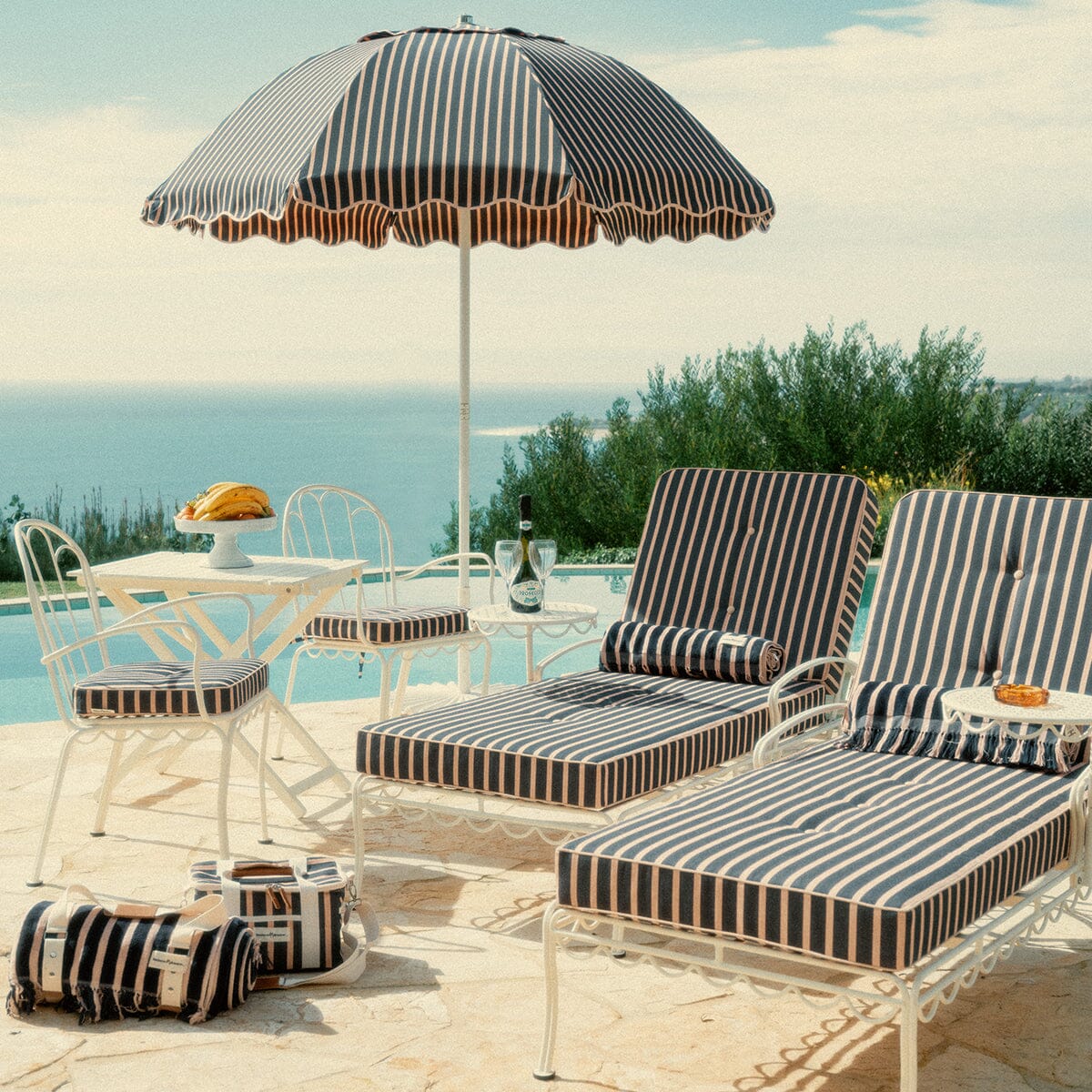 The Patio Umbrella - Monaco Navy And Pink Stripe Patio Umbrella Business & Pleasure Co