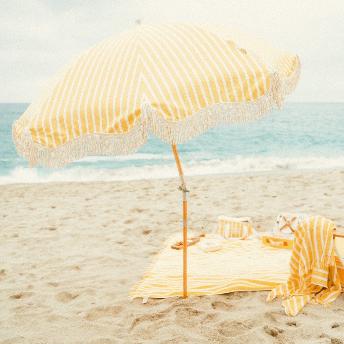 The Premium Beach Umbrella - Monaco Mimosa Stripe Premium Beach Umbrella Business & Pleasure Co