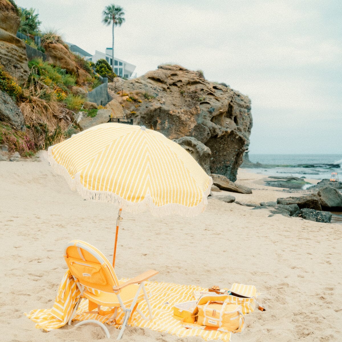 The Premium Beach Umbrella - Monaco Mimosa Stripe Premium Beach Umbrella Business & Pleasure Co