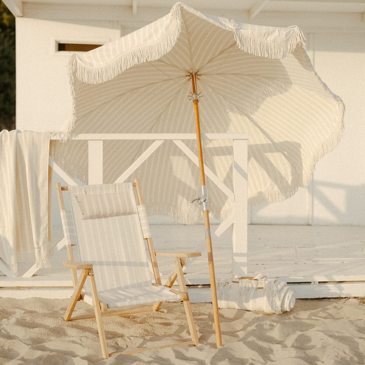 The Premium Beach Umbrella - Monaco Natural Stripe Premium Beach Umbrella Business & Pleasure Co