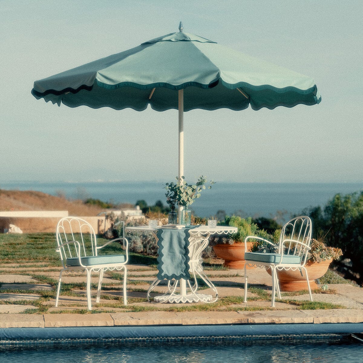The Resort Market Umbrella in Rivie Green | 12' Antique White Frame Bundle Business & Pleasure Co.