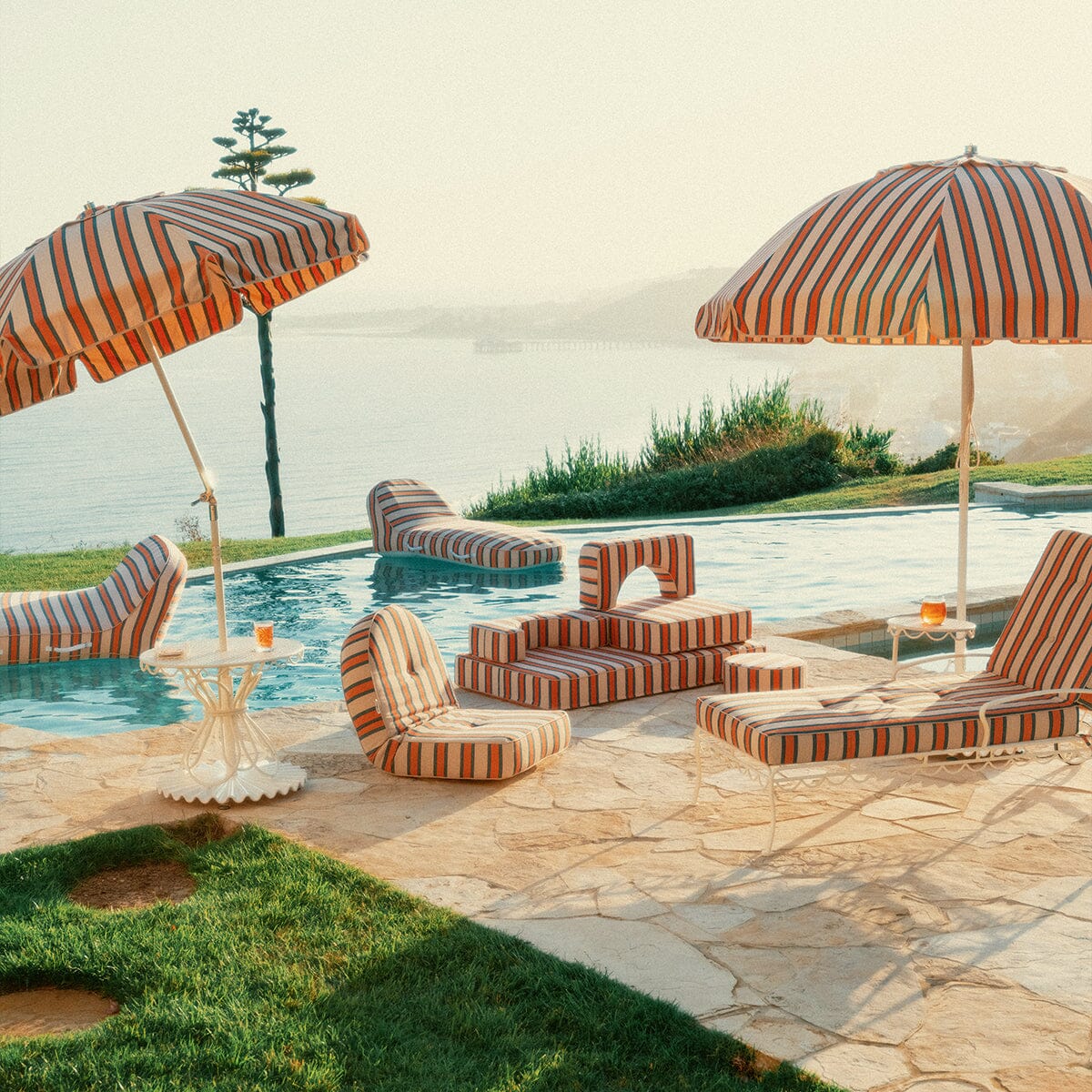 The Reclining Pillow Lounger - Bistro Dusty Pink Stripe Reclining Lounger Business & Pleasure Co.