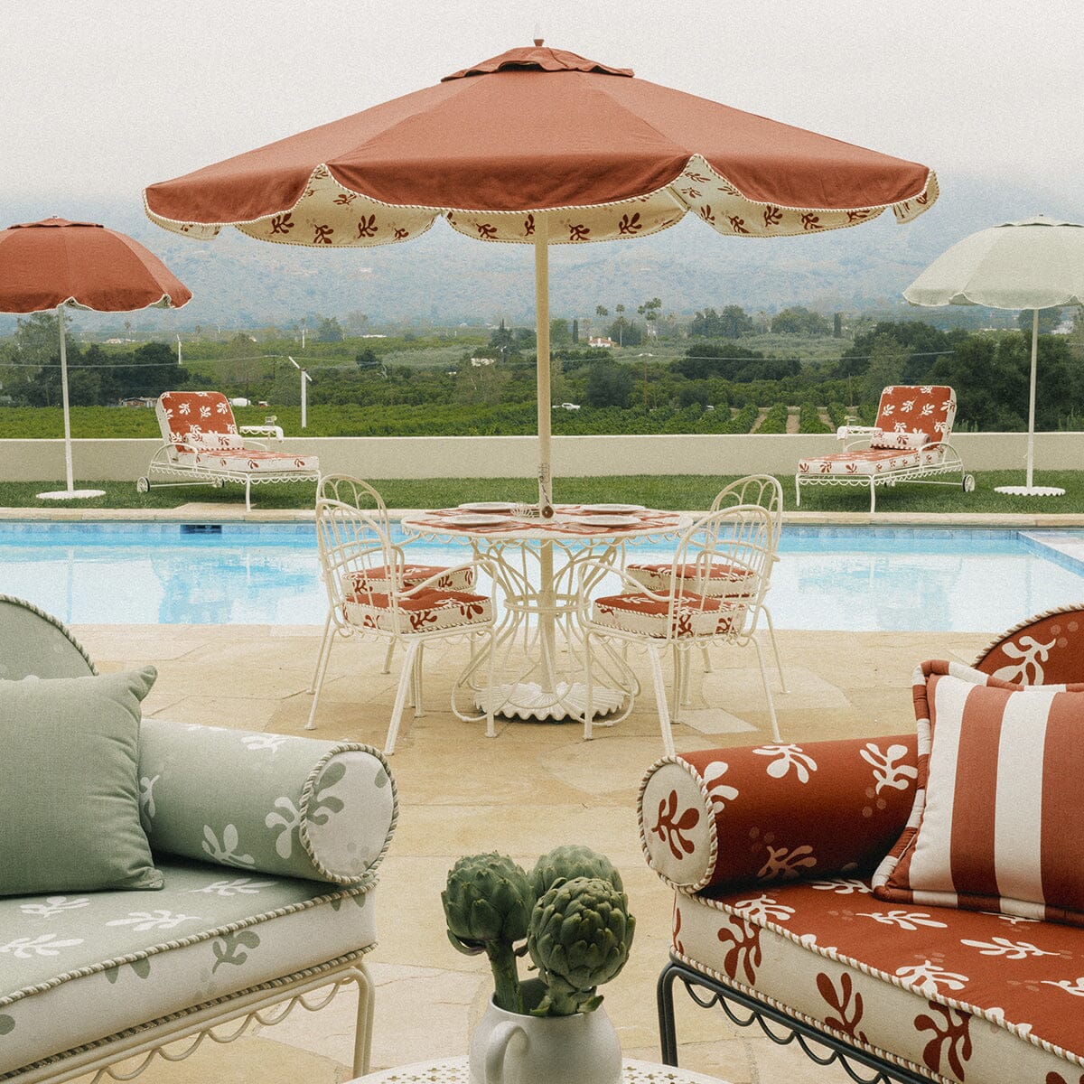 The Resort Market Umbrella in Terracotta Red | 10' Antique White Frame Bundle Business & Pleasure Co.