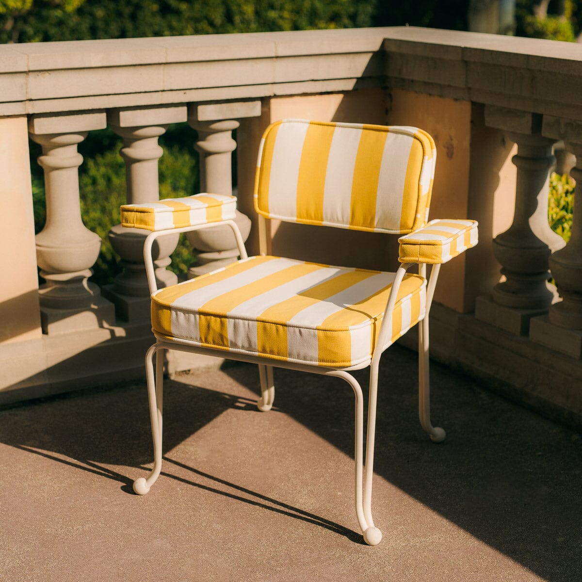 The Waterhouse Dining Chair in Crew Mimosa Yellow Stripe | Antique White Frame Bundle Business & Pleasure Co.