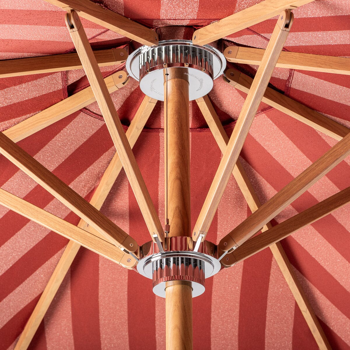 The Resort Market Umbrella - Terry Terracotta Stripe | Transfer Teak Frame Resort Market Bundle Business & Pleasure Co.