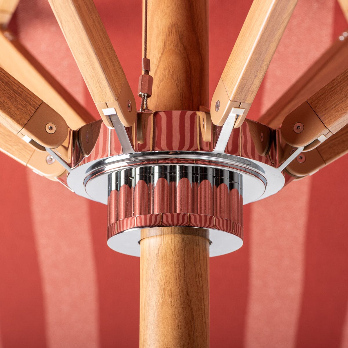 The Resort Market Umbrella - Terry Terracotta Stripe | Transfer Teak Frame Resort Market Bundle Business & Pleasure Co.