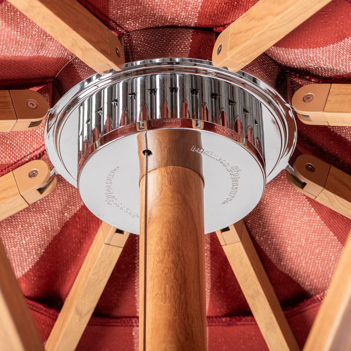 The Resort Market Umbrella - Terry Terracotta Stripe | Transfer Teak Frame Resort Market Bundle Business & Pleasure Co.