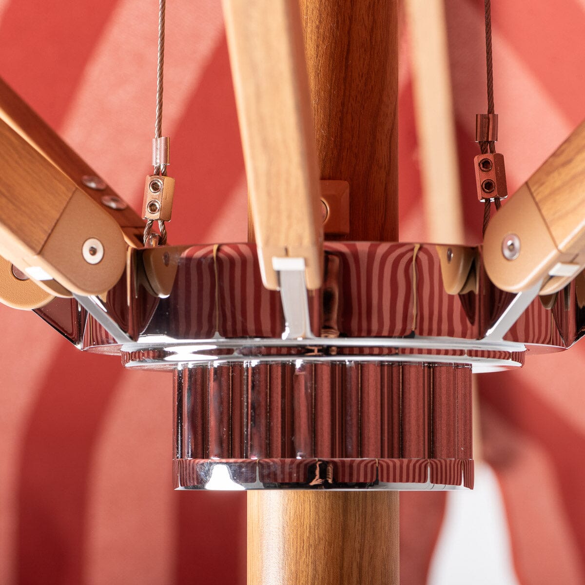 The Resort Market Umbrella - Terry Terracotta Stripe | Transfer Teak Frame Resort Market Bundle Business & Pleasure Co.