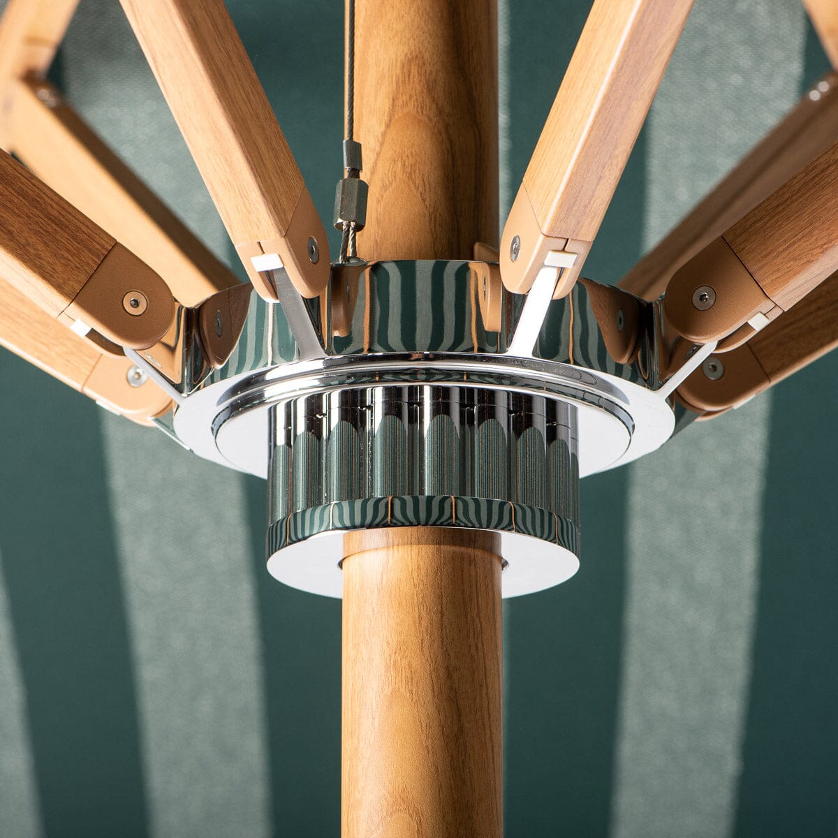 The Resort Market Umbrella in Terry Green Stripe | Transfer Teak Frame Resort Market Bundle Business & Pleasure Co.