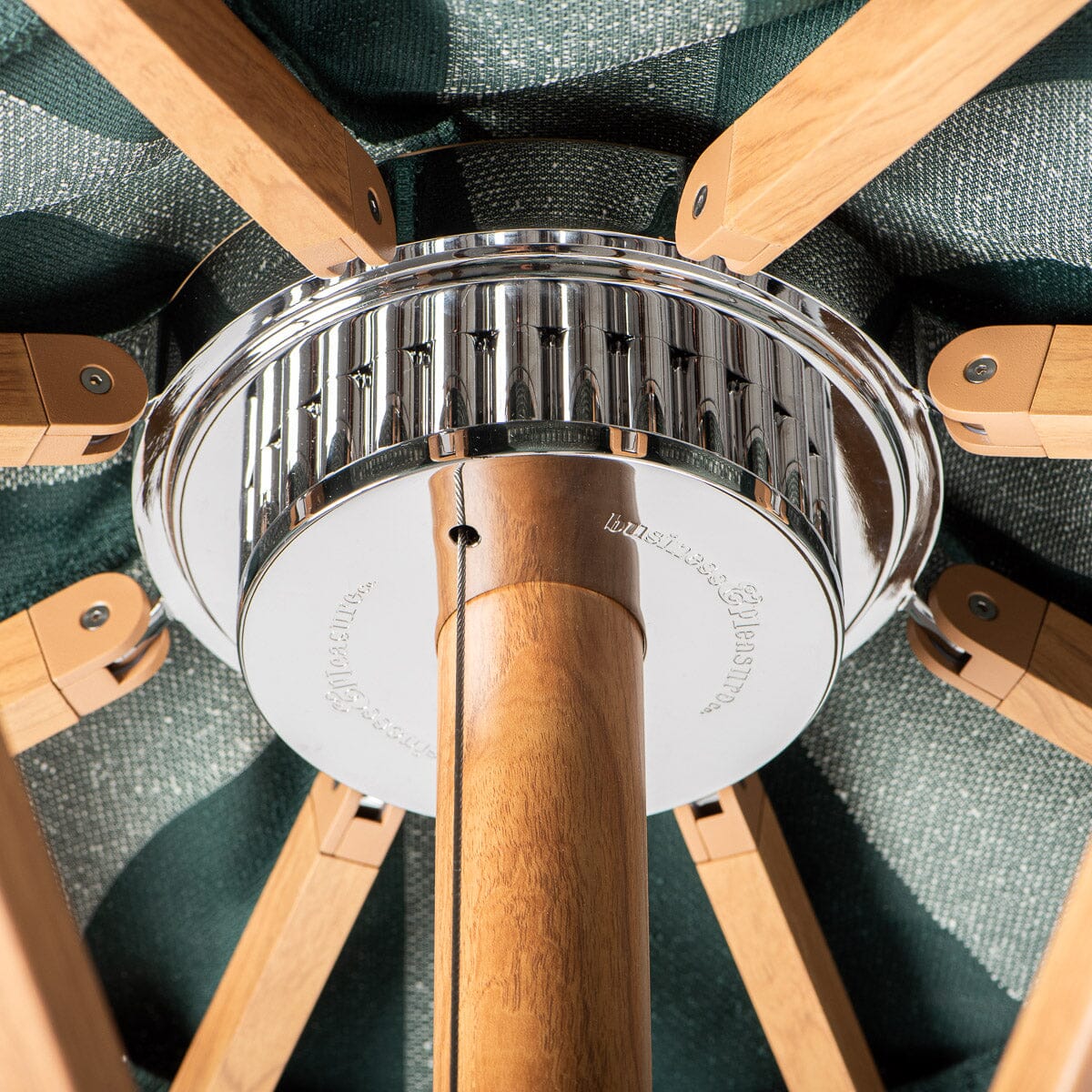 The Resort Market Umbrella in Terry Green Stripe | Transfer Teak Frame Resort Market Bundle Business & Pleasure Co.