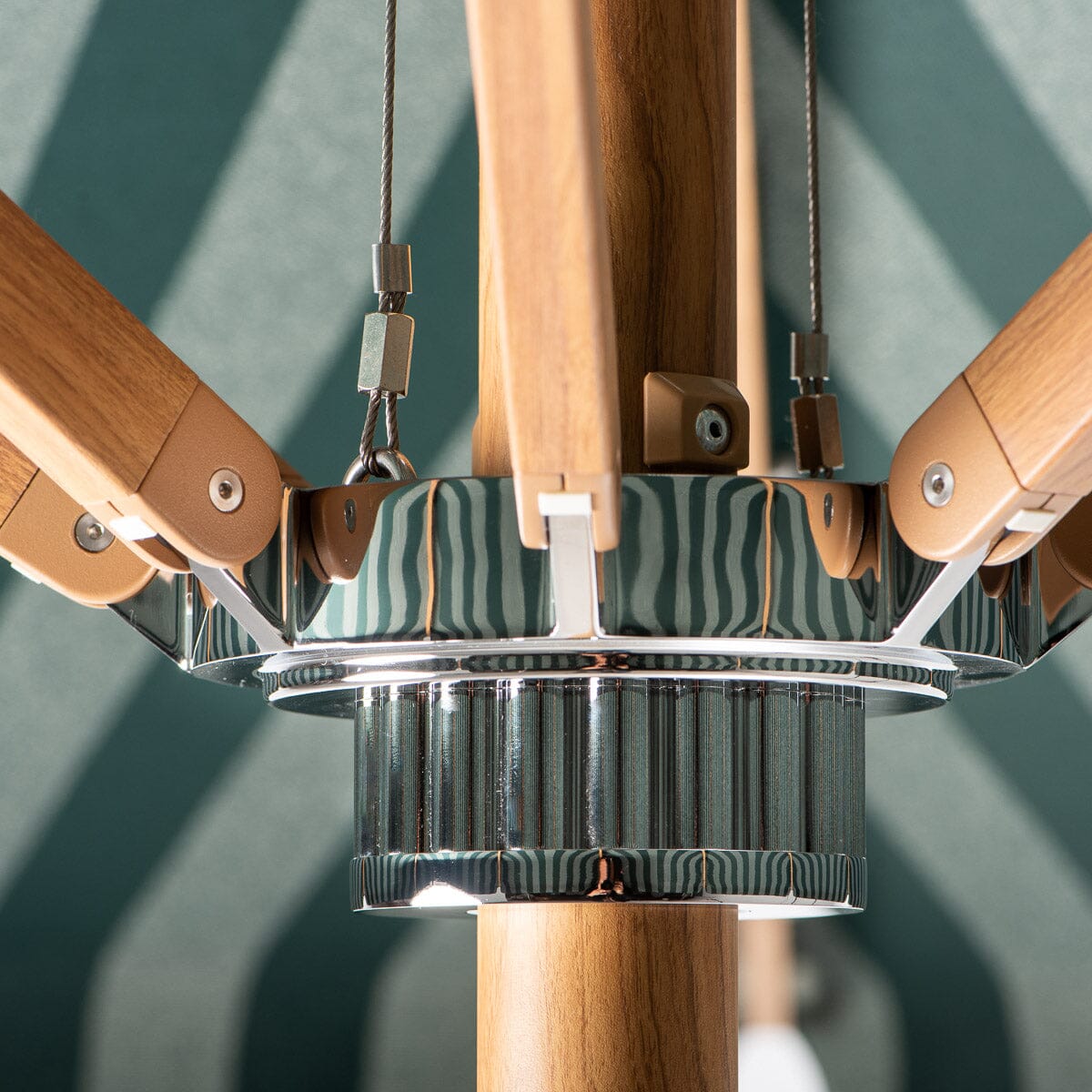 The Resort Market Umbrella in Terry Green Stripe | Transfer Teak Frame Resort Market Bundle Business & Pleasure Co.