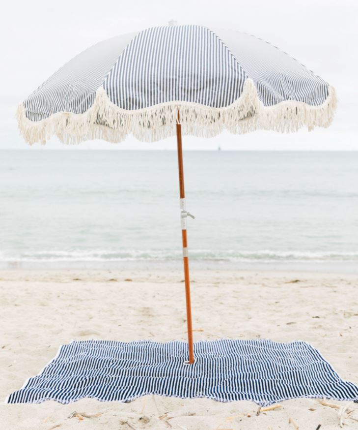 The Premium Beach Umbrella - Lauren's Navy Stripe Premium Beach Umbrella Business & Pleasure Co 