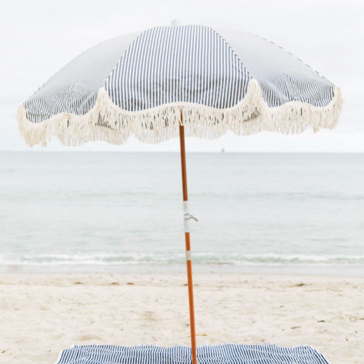 The Premium Beach Umbrella - Lauren's Navy Stripe Premium Beach Umbrella Business & Pleasure Co