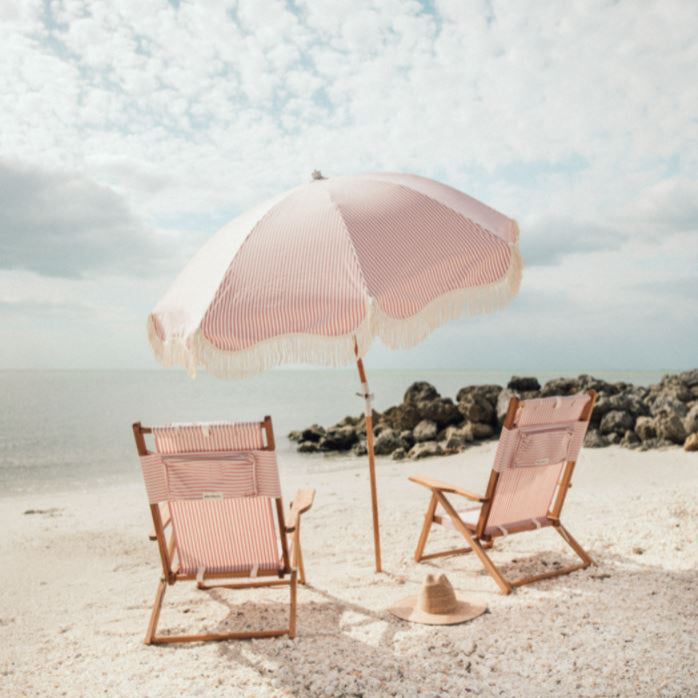 The Premium Beach Umbrella - Lauren's Pink Stripe Premium Beach Umbrella Business & Pleasure Co