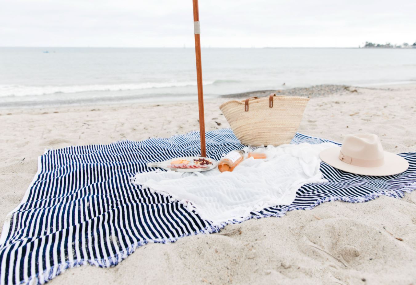 The Beach Blanket - Lauren's Navy Stripe Beach Blanket Business & Pleasure Co