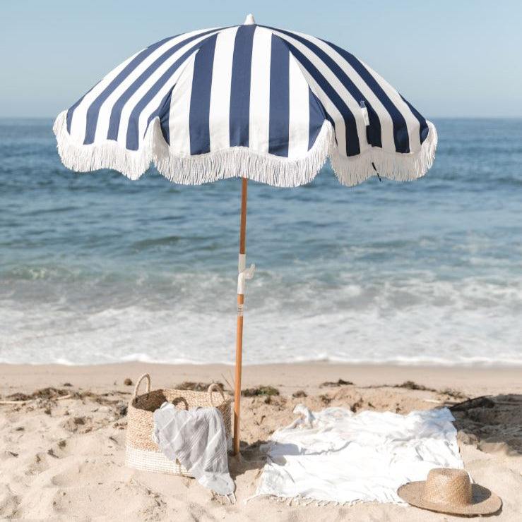 The Holiday Beach Umbrella - Navy Crew Stripe Holiday Beach Umbrella Business & Pleasure Co