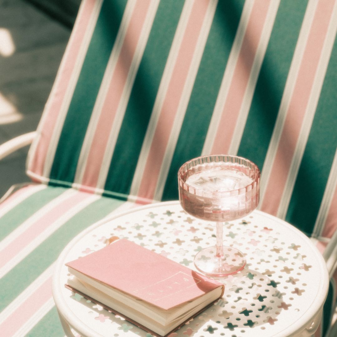 The Al Fresco Sun Lounger in Bistro Green Stripe | Antique White Frame Bundle Business & Pleasure Co.