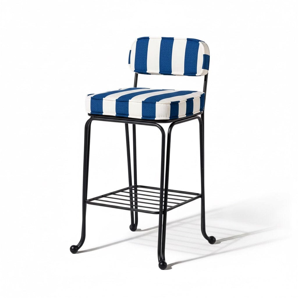 Product image of Waterhouse Bistro Stool in Crew Mediterranean Blue Stripe | Vintage Black Frame Waterhouse Bistro Stool Kit Business & Pleasure Co.
