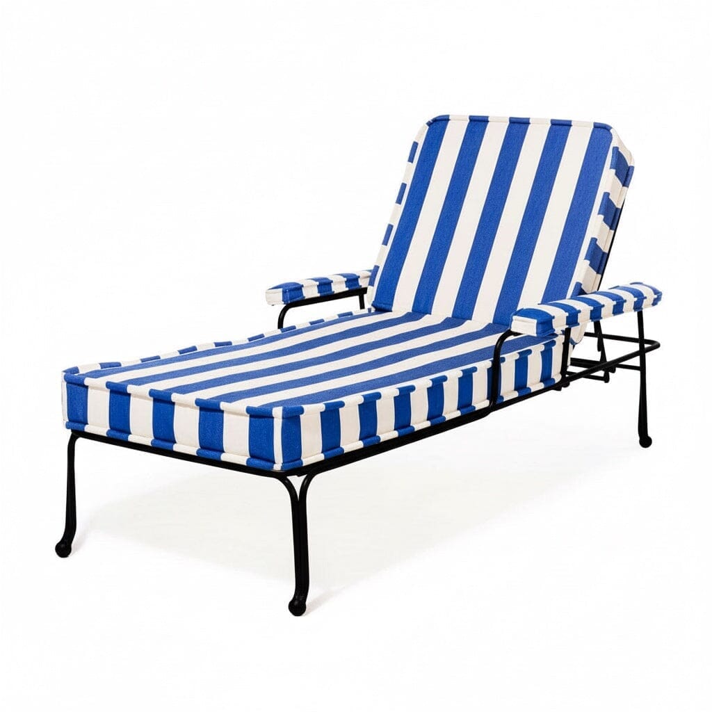 Product image of Waterhouse Sun Lounger in Crew Mediterranean Blue Stripe | Vintage Black Frame Waterhouse Sun Lounger Kit Business & Pleasure Co.