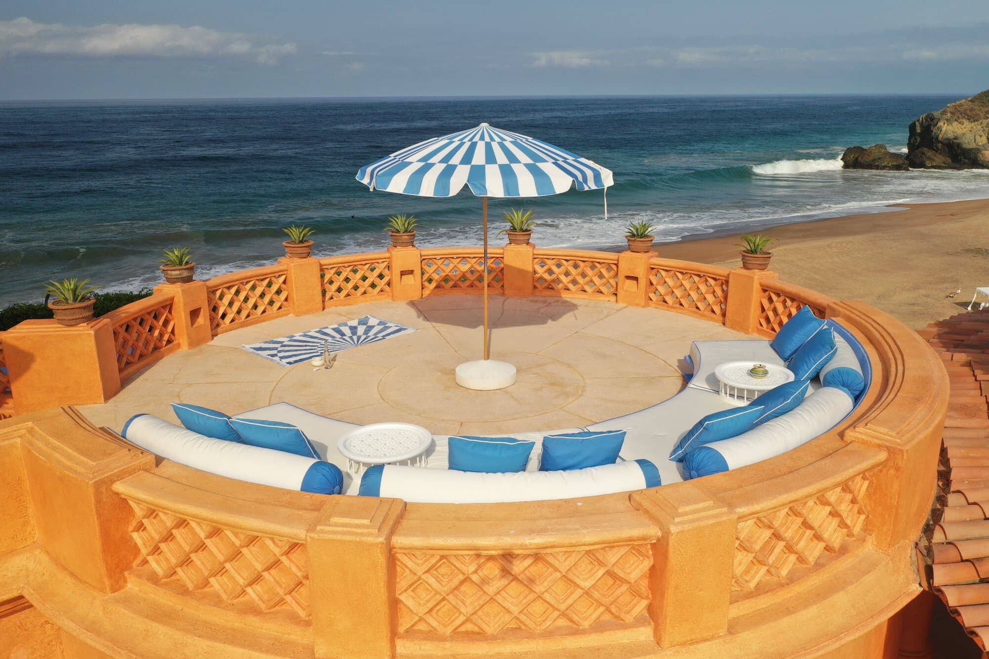 classic blue spiral amalfi on a rooftop patio