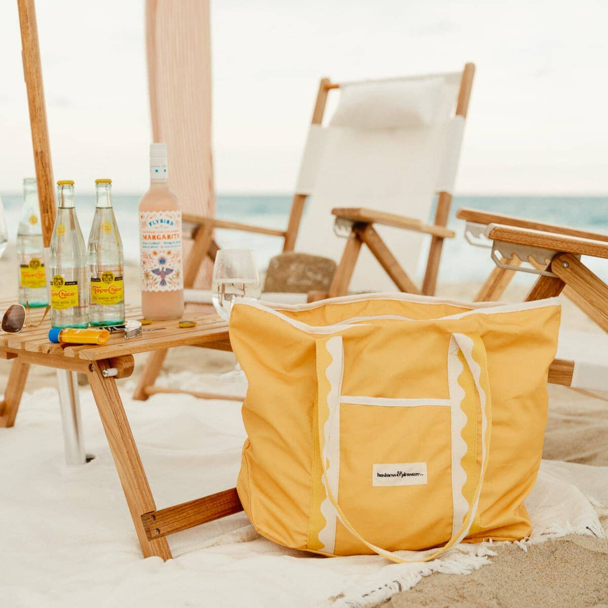 Riviera mimosa beach bag on the beach