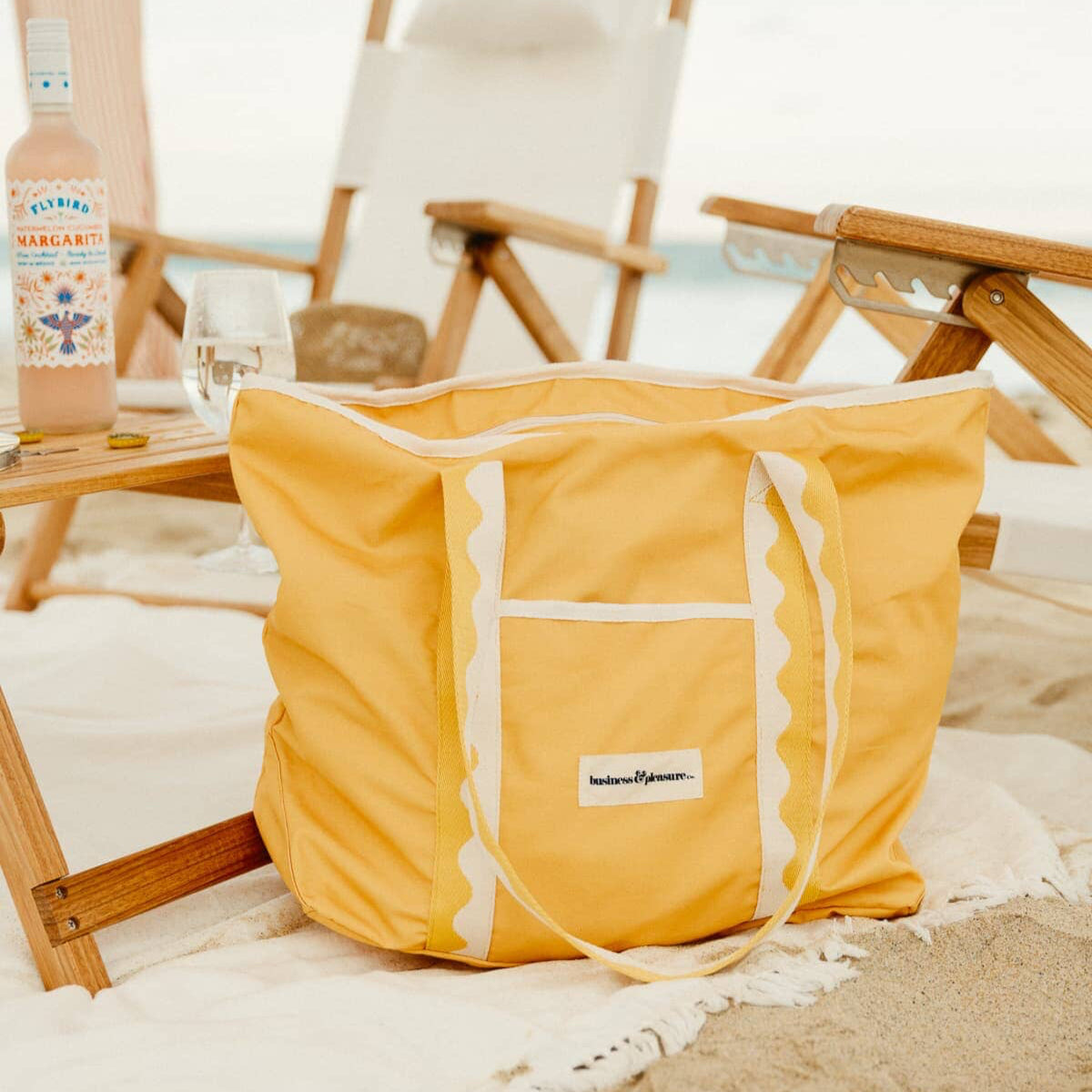 Riviera mimosa beach bag on the beach