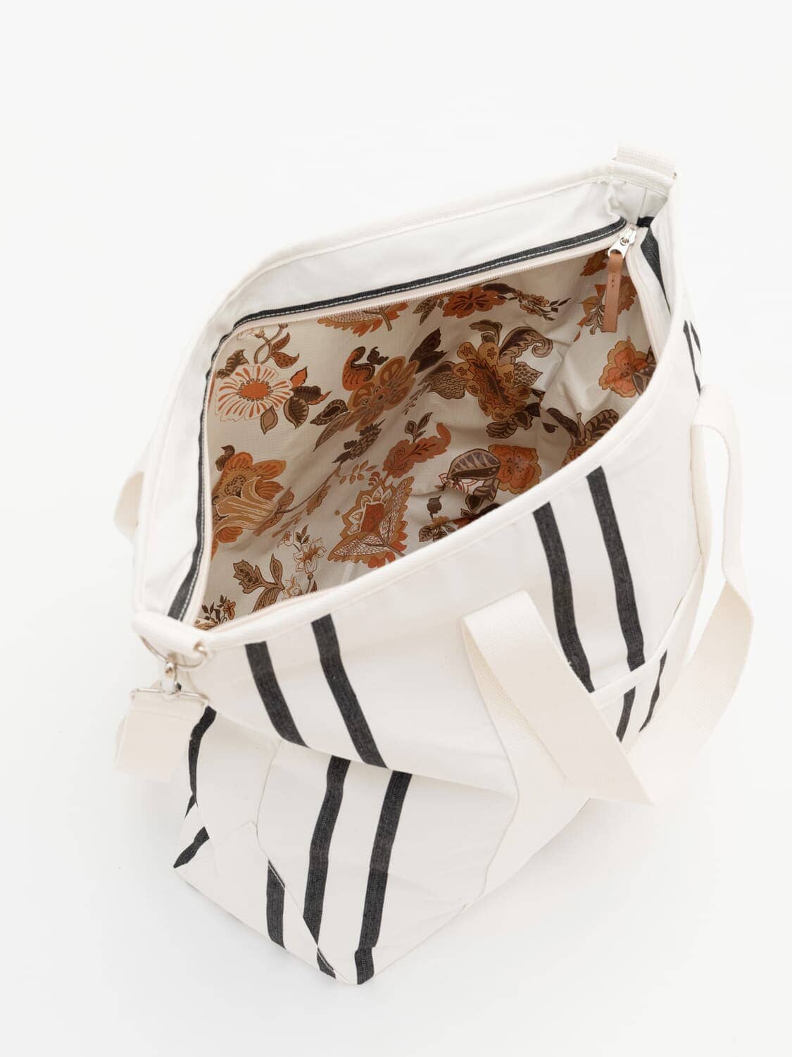 Studio image of black two stripe cooler tote