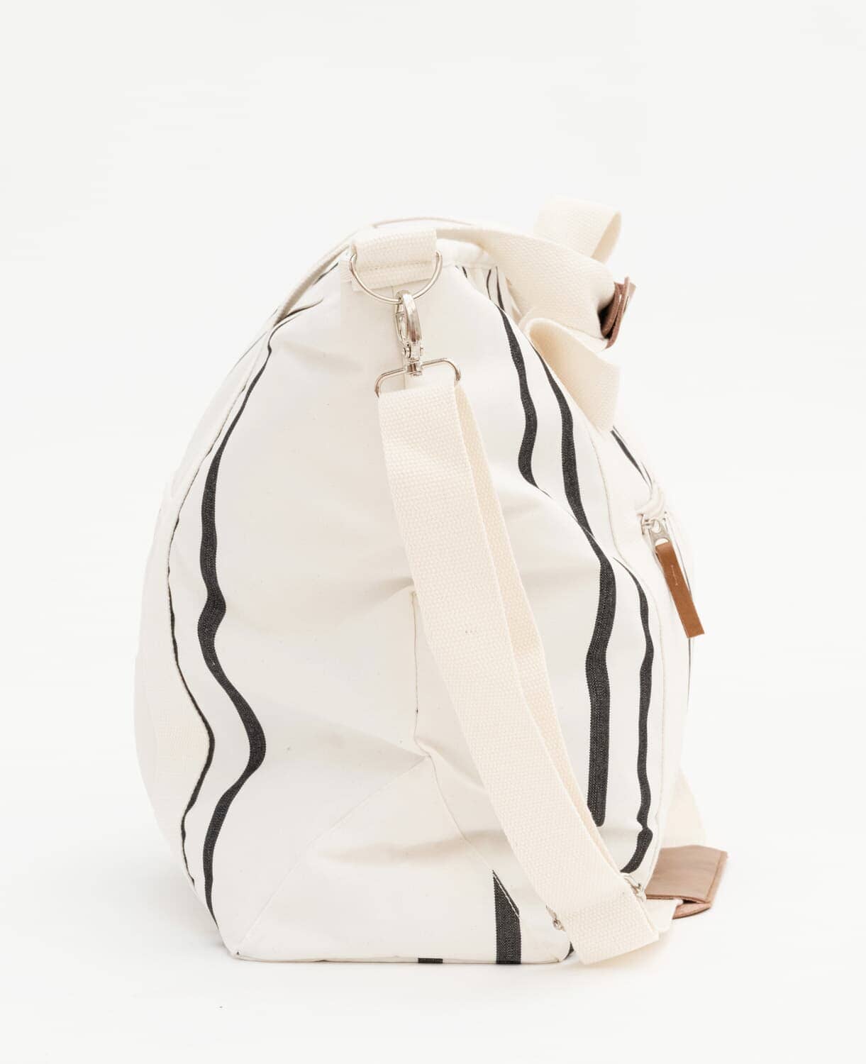 Studio image of black two stripe cooler tote